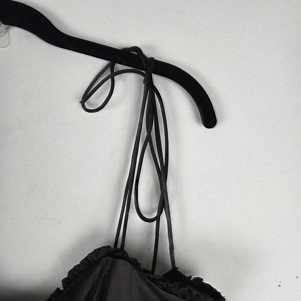 Leche Black Satin Baby Doll Sweetheart Neckline Midi Slip Dress Size Medium Sexy - Picture 4 of 10